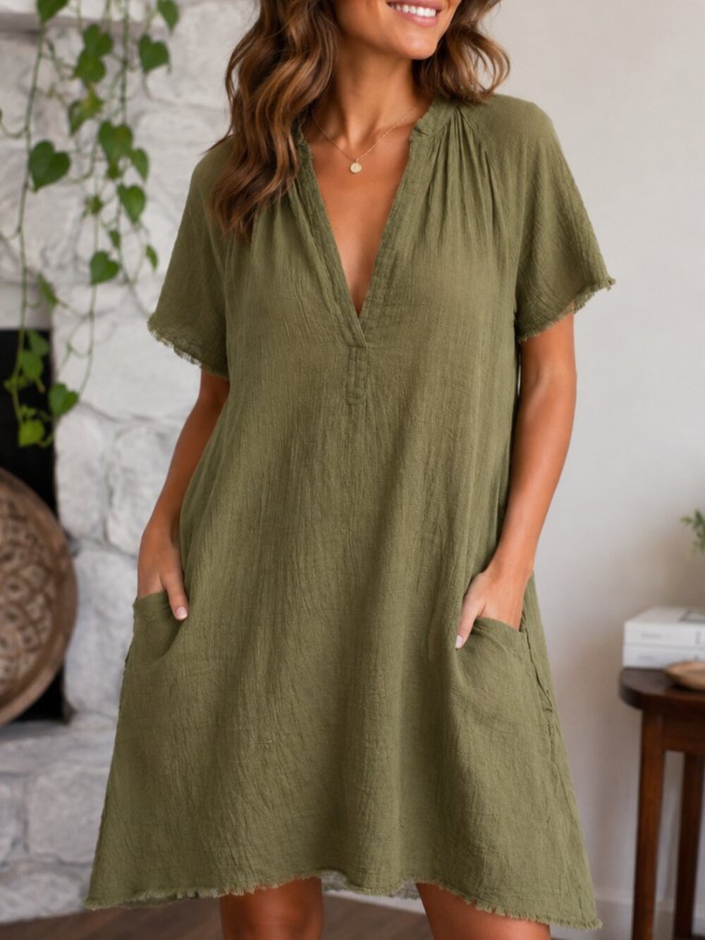 Love Tanjane Olive Green Cotton Gauze Tunic Dress One Size Boho (Anthropologie)